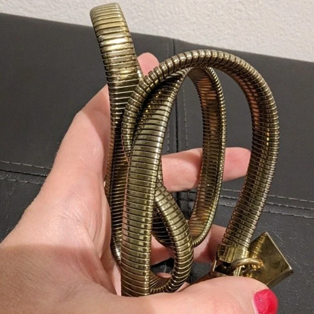 New York & Co Vintage Belt Gold Tone Thin Metal Rope Stretchy Snake Belt